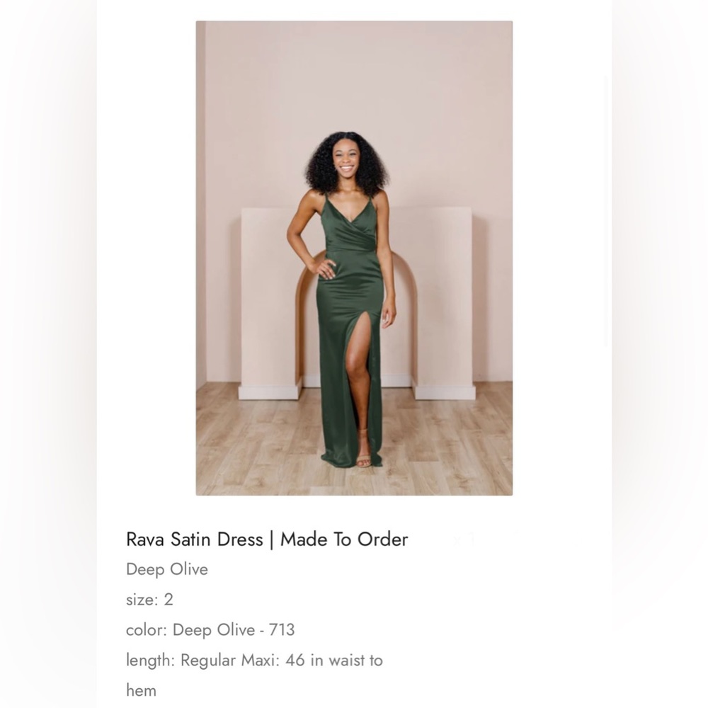 Revelry size 2, deep olive (713) satin dress.
